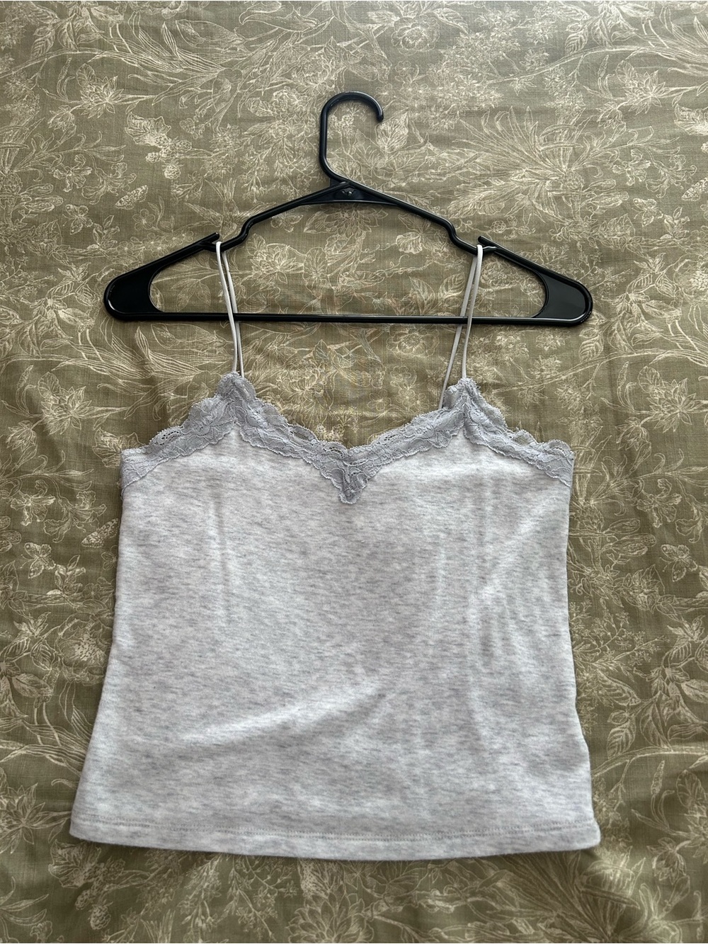 American Eagle Outfitters Light Gray Lace-Trim Spaghetti Strap Cami Top